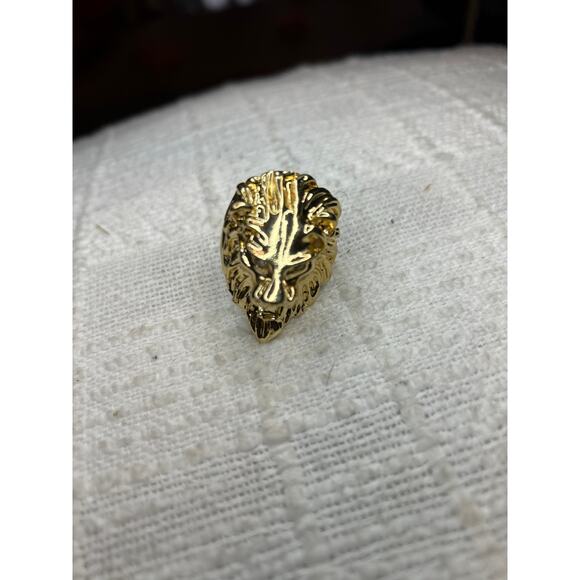 Vintage Golden Stainless Steel Lion Head Ring Men's Size 10 Leo - Picture 1 of 4